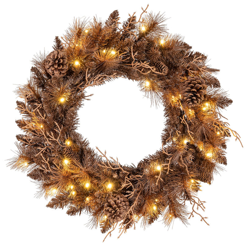 Load image into Gallery viewer, 24 Inch Pre-lit Christmas Wreath with 105 Branch Tips and 35 Warm White LED Lights-1 piece