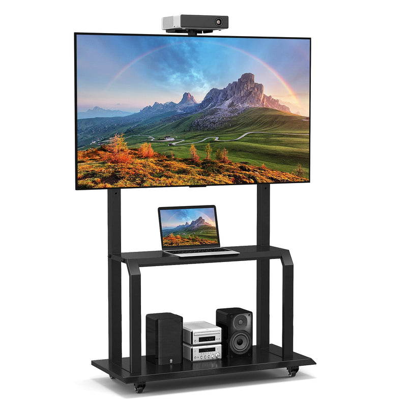 Load image into Gallery viewer, Goplus Mobile TV Stand, Rolling TV Cart with Camera Shelf & AV Shelves