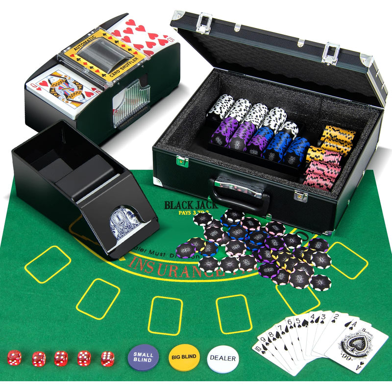 Load image into Gallery viewer, Goplus Poker Chip Set, 300 PCS 14 Gram Clay Poker Chips w/Case, Automatic Card Shuffler