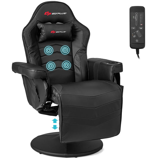 Height Adjustable Massage Video Game Chair with Retractable Footrest - Goplus
