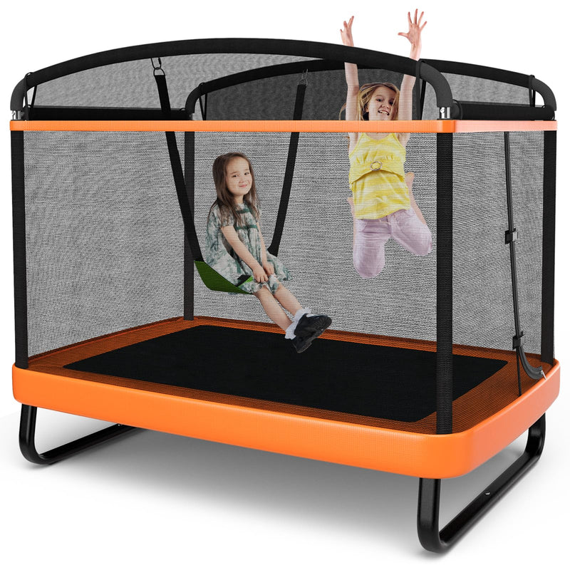 Load image into Gallery viewer, Goplus 6FT Kids Trampoline with Swing, ASTM Approved Rectangle Recreational Trampoline w/Enclosure Safety Net