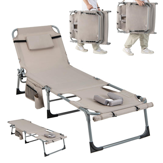 Goplus Lounge Chairs for Outside, 5-Position Tanning Chair w/Face & Arm Hole