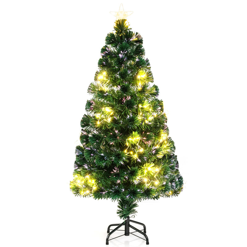 Load image into Gallery viewer, Goplus 4ft Pre-Lit Fiber Optic Christmas Tree, Top Star, 130 Branch Tips, Metal Stand, Office Home Decoration