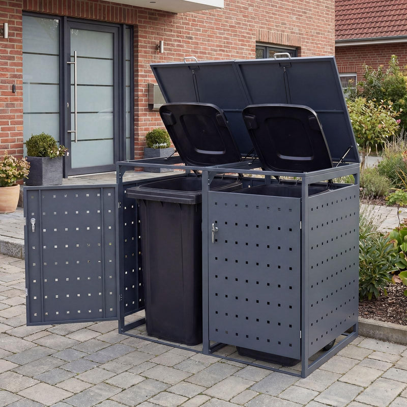 Load image into Gallery viewer, Goplus 44 Cu.Ft Outdoor Trash Can Storage with 2 Lockable Doors Gas Struts & Shock Absorbers