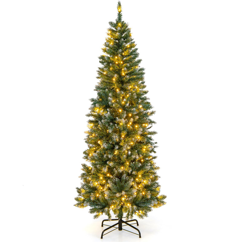 Load image into Gallery viewer, Goplus 9ft Pre-Lit Artificial Pencil Christmas Tree, Hinged Slim Xmas Tree with 500 Warm-White LED Lights