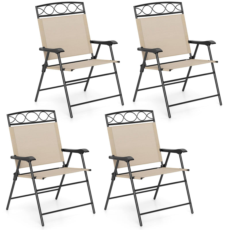Load image into Gallery viewer, Goplus Folding Patio Chairs Set of 4 Outdoor Lawn Chairs with Armrests Metal Frame and Backrest