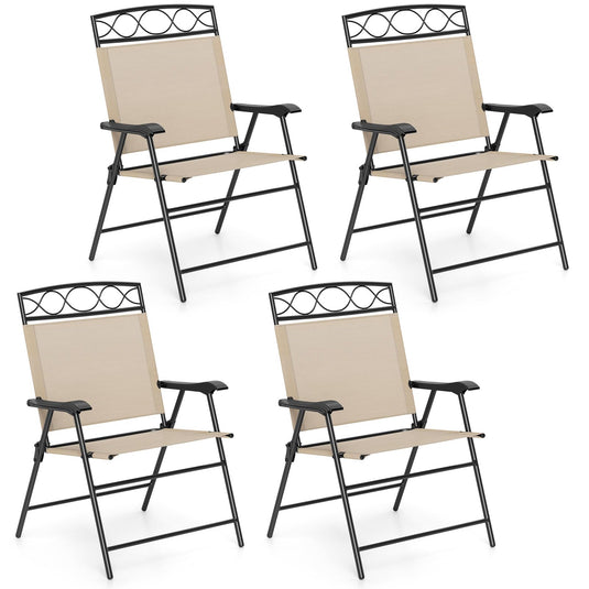 Goplus Folding Patio Chairs Set of 4 Outdoor Lawn Chairs with Armrests Metal Frame and Backrest
