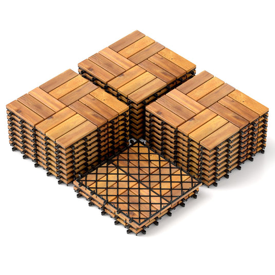 Goplus 27 PCS Interlocking Patio Deck Tile 12” x 12” Acacia Wood Patio Tiles