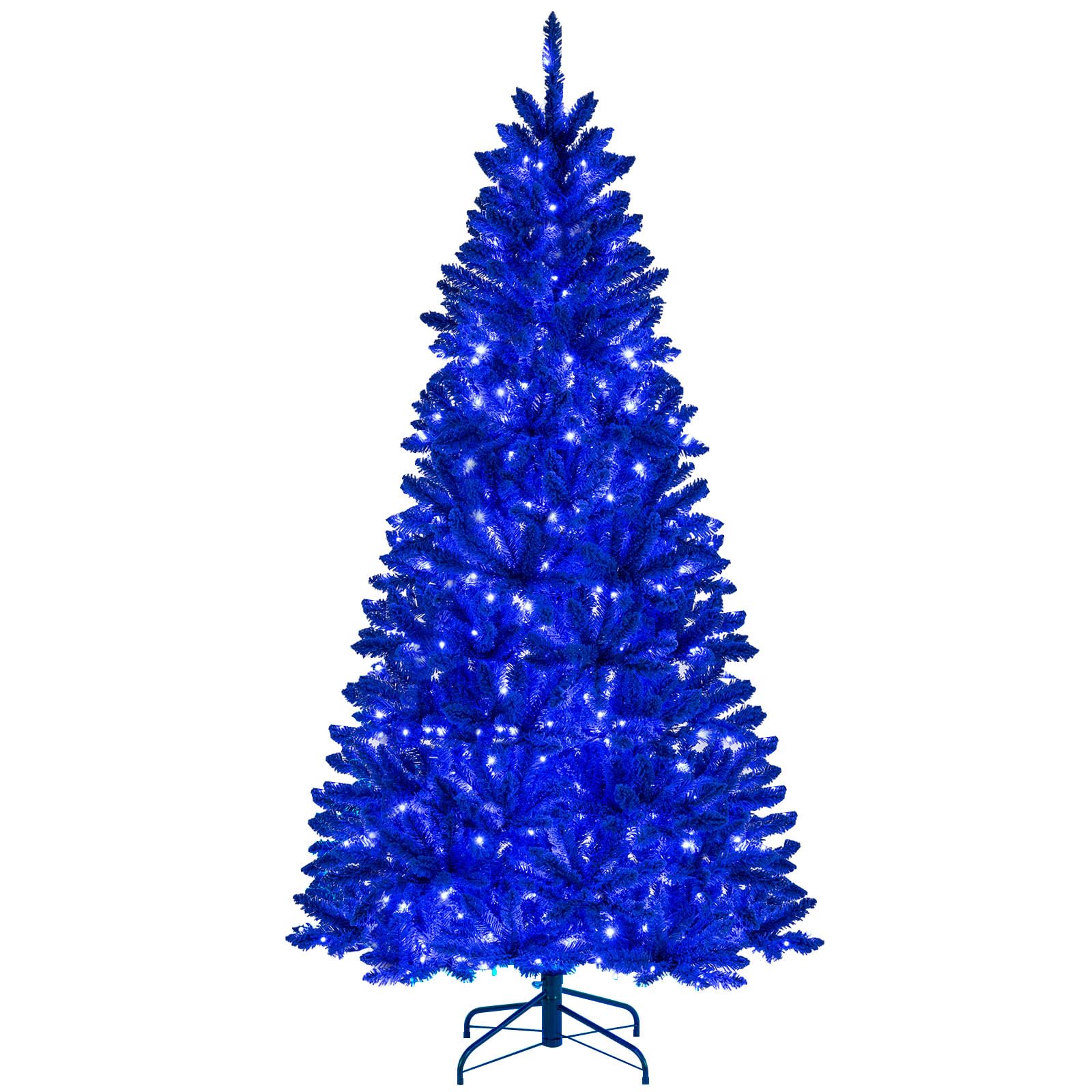 Goplus 7 FT Pre-Lit Royal Blue Snow Flocked Christmas Tree with