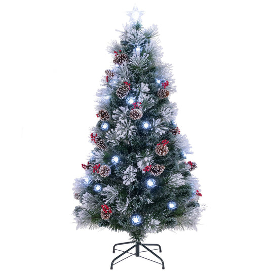 Goplus Pre-lit Fiber Optic Christmas Tree, Artificial Snowy Xmas Tree with 49 Cool White LED Lights