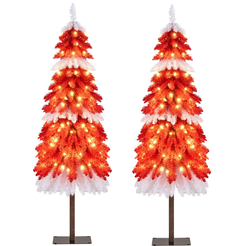 Load image into Gallery viewer, 5 FT Artificial Christmas Tree Pre-lit Xmas Trees with 301 Red and White Branch Tips