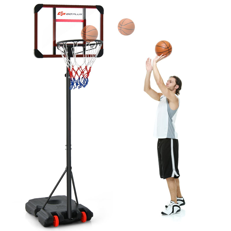 Load image into Gallery viewer, Goplus Height Adjustable 6.3 FT-8.1 FT Basketball Hoop Stand, Basketball Hoop & Goal Set with Wheel, Ball Storage