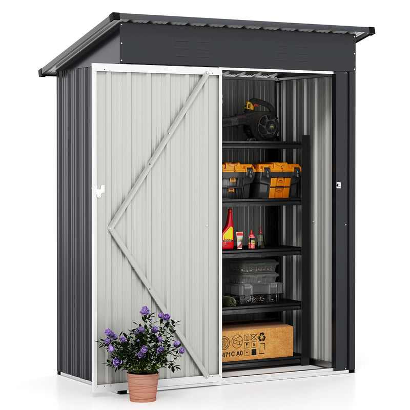 Load image into Gallery viewer, Goplus 5 x 3 FT Outdoor Storage Shed, Galvanized Metal Tool House w/Sloped Roof, 2 Vents, Lockable Door