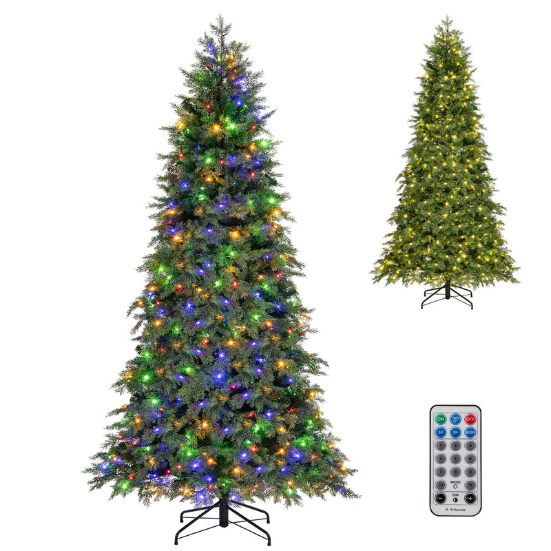 Load image into Gallery viewer, Goplus 7.5ft Pre-Lit Artificial Christmas Tree with 400 Multicolored & Warm White LED Lights, 11 Modes, Remote Control, 1019 PVC & PE Tips