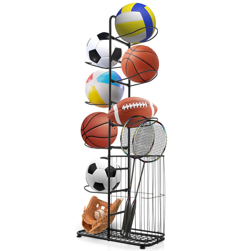 Load image into Gallery viewer, Goplus Garage Sports Equipment Organizer, 7 Ball Storage Rack with Basket, 7-Tier Detachable Stand