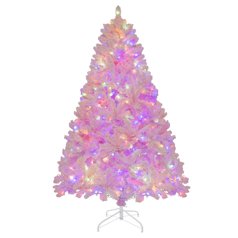Load image into Gallery viewer, Goplus 6FT Pink Pre-lit Christmas Tree, Hinged Snow Flocked Artificial Xmas Tree, Seasonal Holiday Decoration for Office Home