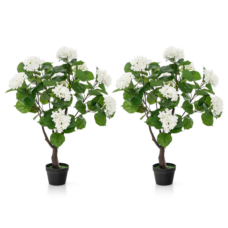 Load image into Gallery viewer, Goplus Artificial Hydrangea Tree, 2 Pack Fake Floral Plant w/11 White Flowers & Realistic Trunk in Plastic Nursery Pot