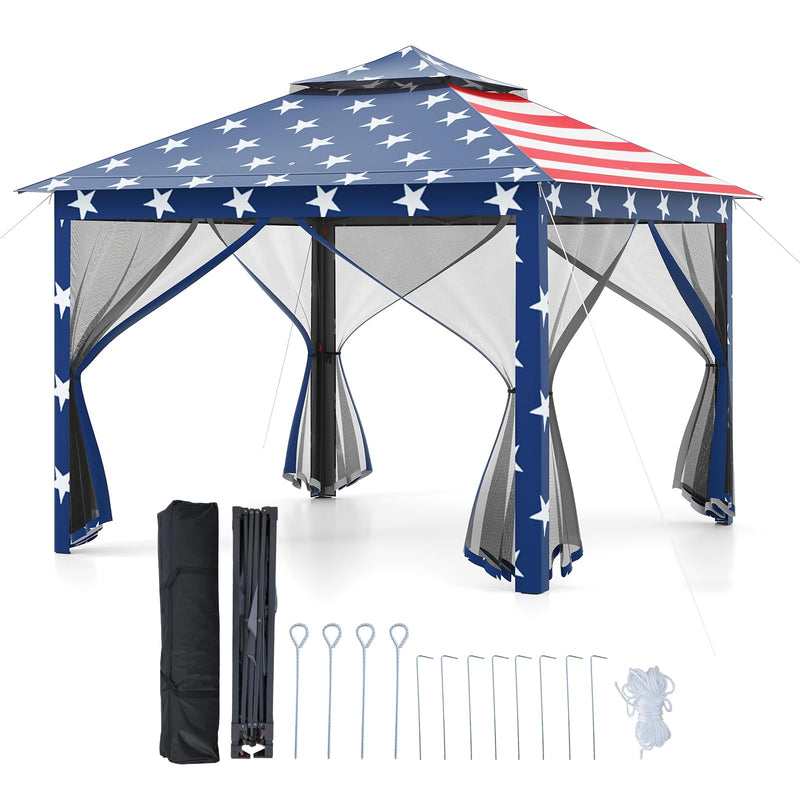 Load image into Gallery viewer, Goplus 11 ft × 11 ft Pop up Gazebo w/Mesh Netting Sidewalls Vented Top Drainage Holes