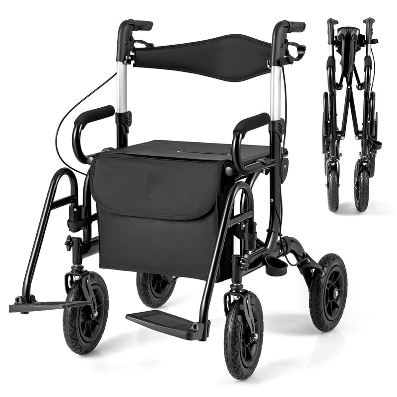 Load image into Gallery viewer, 2 in 1 Folding Rolling Rollator Walker & Wheelchair Combo with Brakes