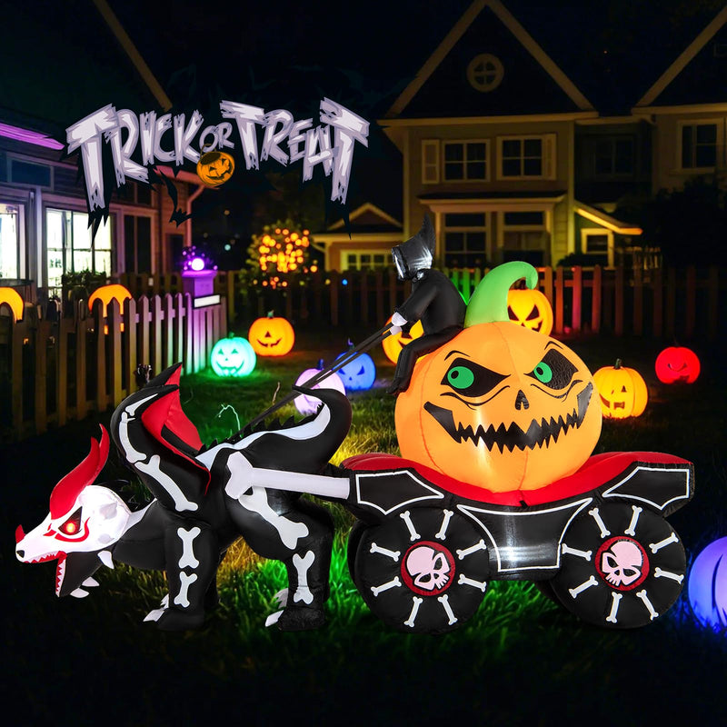 Load image into Gallery viewer, Goplus 9 FT Halloween Inflatable Outdoor Decoration, Blow up Grim Reaper Driving Pumpkin Carriage