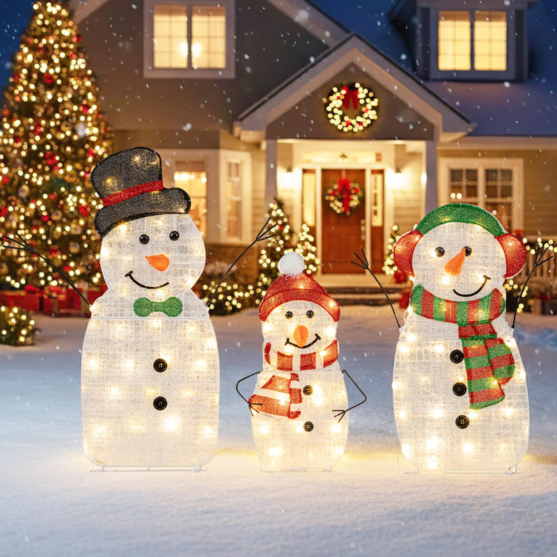 Load image into Gallery viewer, Lighted Snowman Family Christmas Decoration 3-Piece Pre-Lit 2D Snowman Set