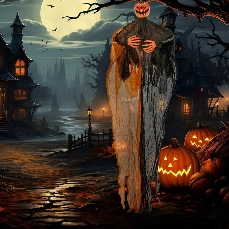 Load image into Gallery viewer, Goplus 6 Ft Hanging Halloween Decoration, Ghost Pumpkin Man with Red LED Eyes & Posable Arms