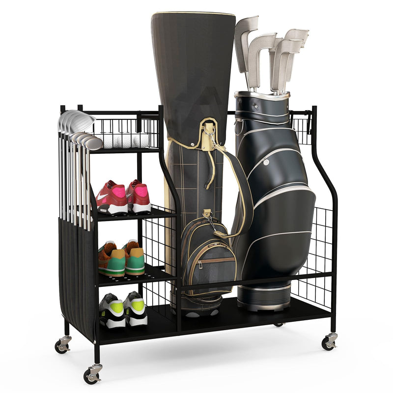 Load image into Gallery viewer, Goplus Golf Bags Storage Garage Organizer, Golf Bag Rack with Lockable Universal Wheels for Golf Clubs