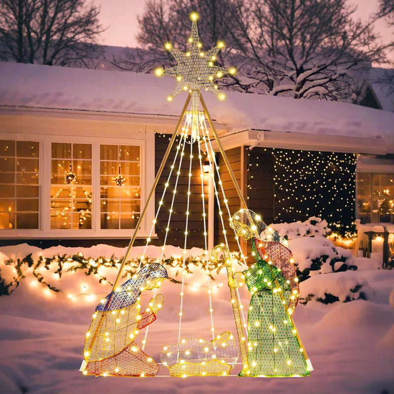 Load image into Gallery viewer, Goplus 6 FT Christmas Pre-Lit Nativity Set, Holy Family Set Christmas Decoration with 240 Warm White LED Lights
