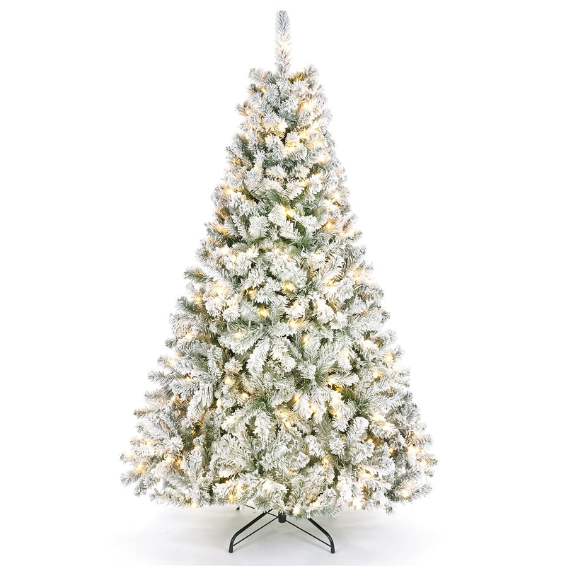 Load image into Gallery viewer, Goplus 6ft/7.5ft Pre-Lit Snow Flocked Christmas Tree with LED Lights | Holiday Decoration Snowy Tree