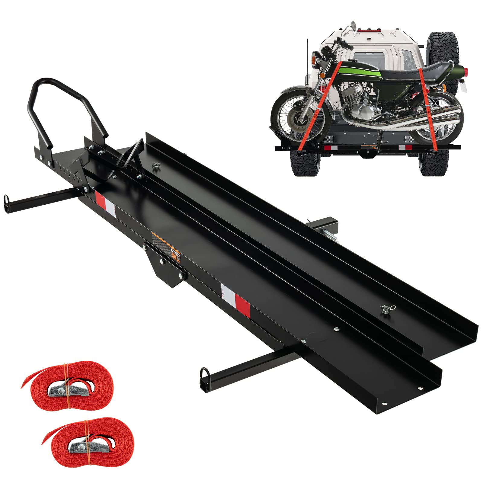 Heavy-Duty Motorcycle Hitch Carrier - 600 Lb Capacity, Aluminum & Steel, Fits Dirt Bikes Up To 4" Tire Width