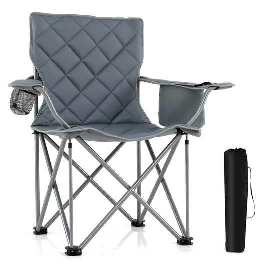 Goplus Heavy Duty Outdoor Folding Chair with Cooler Pouch & Cup Holder | Support 500 LBS