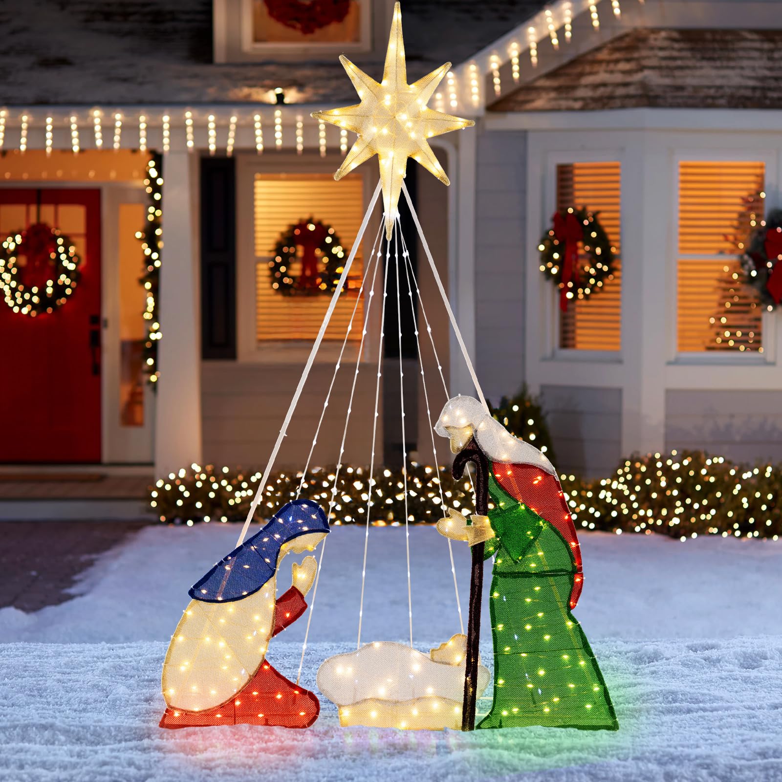 Goplus 6 FT Lighted Nativity Scene, Holy Family Set Christmas