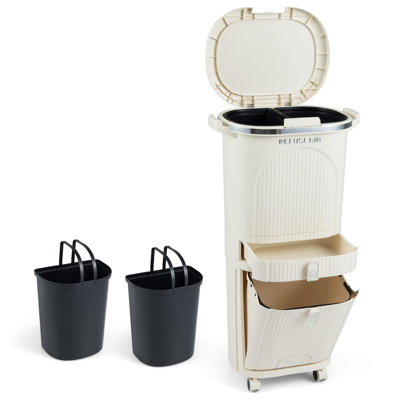 Load image into Gallery viewer, Goplus 11 Gallon 3-Layer Kitchen Trash Can with Lid with 2 Removable Buckets