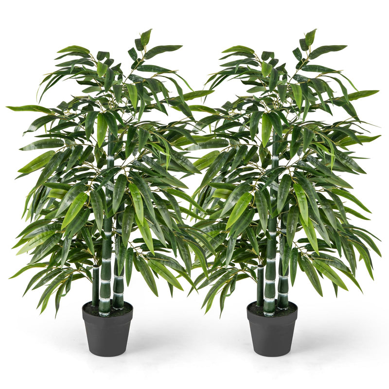 Load image into Gallery viewer, Goplus Artificial Bamboo Tree, 50" Tall Set of 2 Fake Bamboo Plant with 3 PE Bamboo Trunk & Flush Leaves