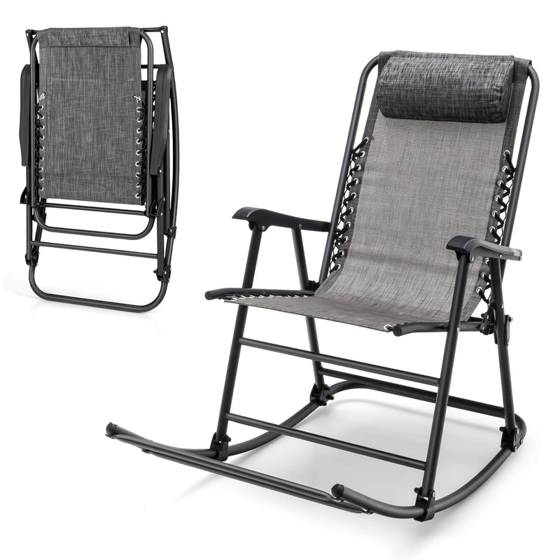 Load image into Gallery viewer, Goplus Folding Rocking Chair, Zero Gravity Rocking Camping Chair with Pillow(Set of 2)