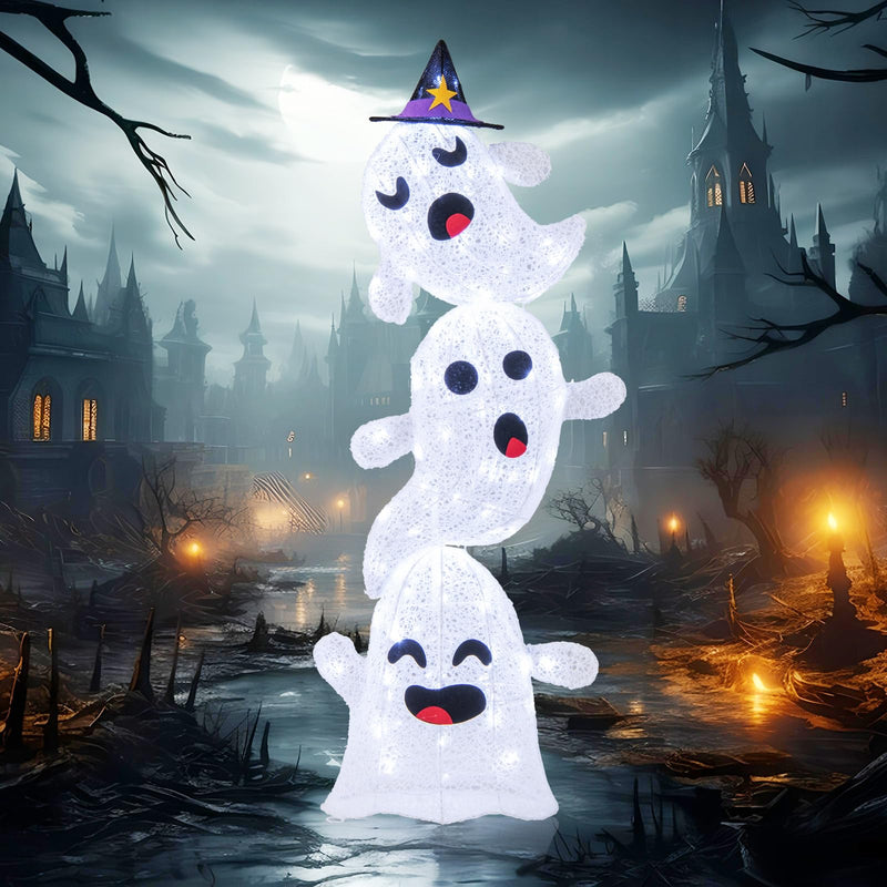 Load image into Gallery viewer, Goplus 4 Ft Halloween Decorations Outdoor Stacked Ghosts, Free-Standing Cute Yard Decorations
