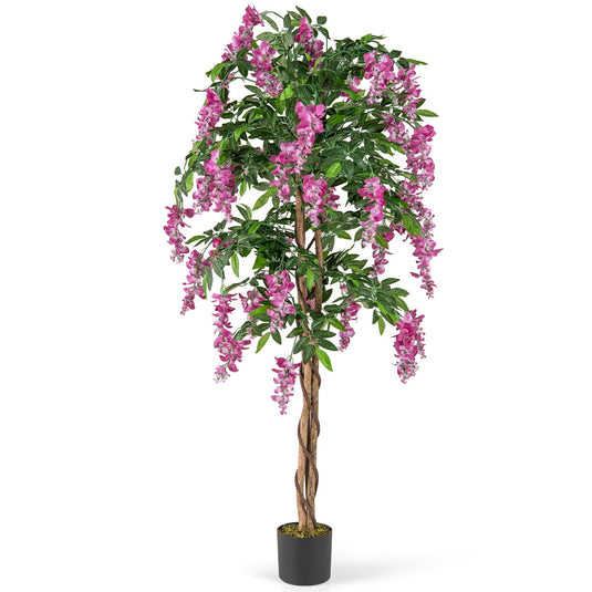 Goplus 5.5FT Faux Wisteria Tree in Nursery Pot with Blooming Flowers