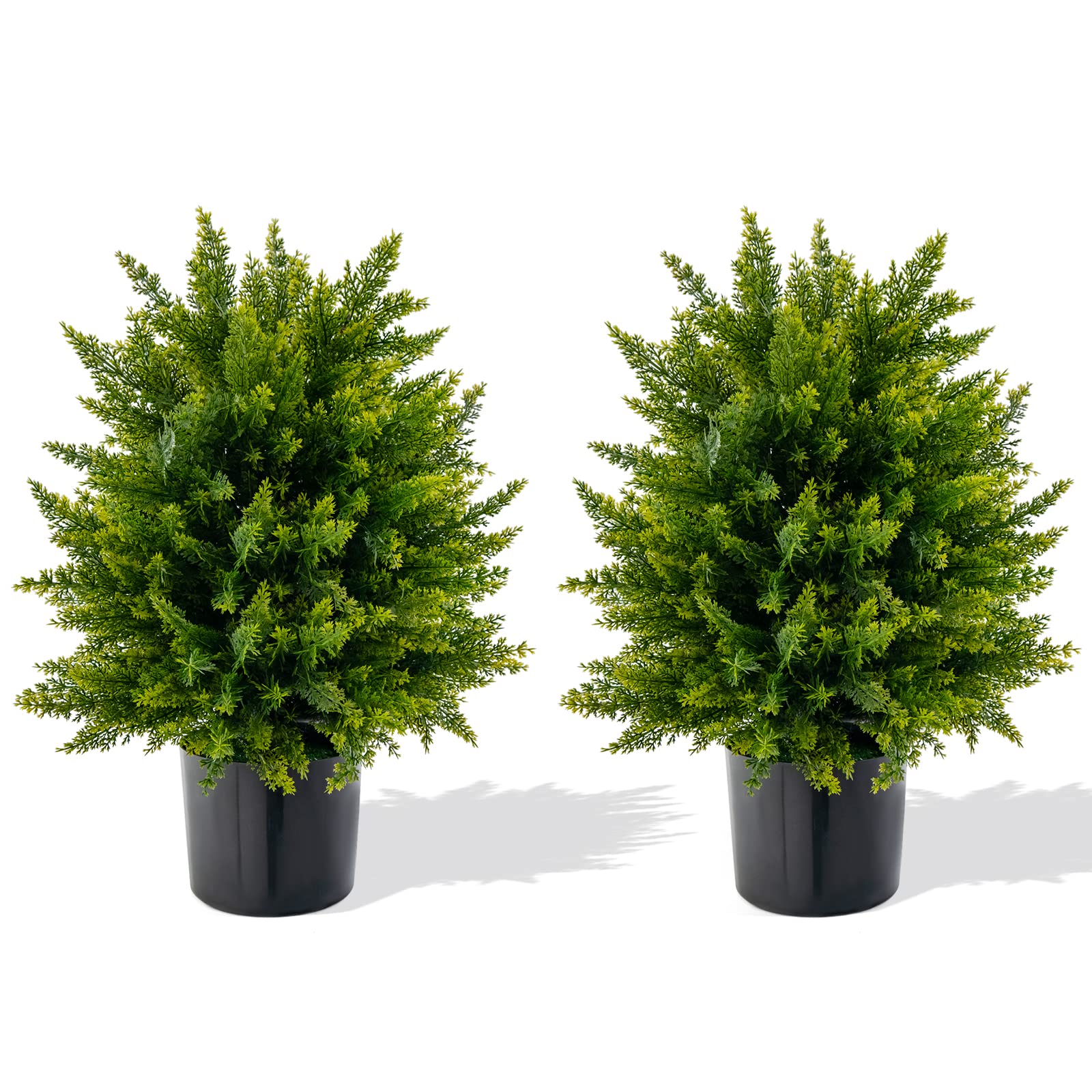 Set Of 2 Artificial Boxwood Topiary Ball Trees - 24" Tall, UV Resistant, With Ground Spike For Planters