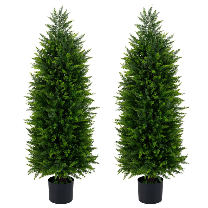 Load image into Gallery viewer, Goplus 4 FT Artificial Faux Cedar Cypress Plants in Cement-Filled Pots Set of 2