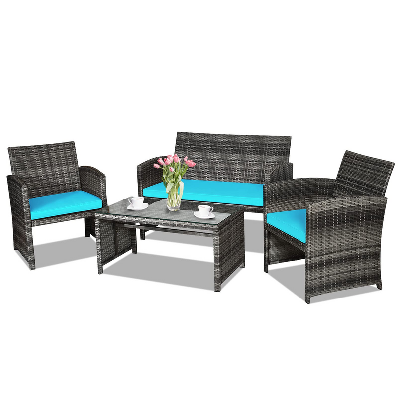 Load image into Gallery viewer, Goplus 4-Piece Rattan Patio Furniture Set, Wicker Rattan Furniture Set