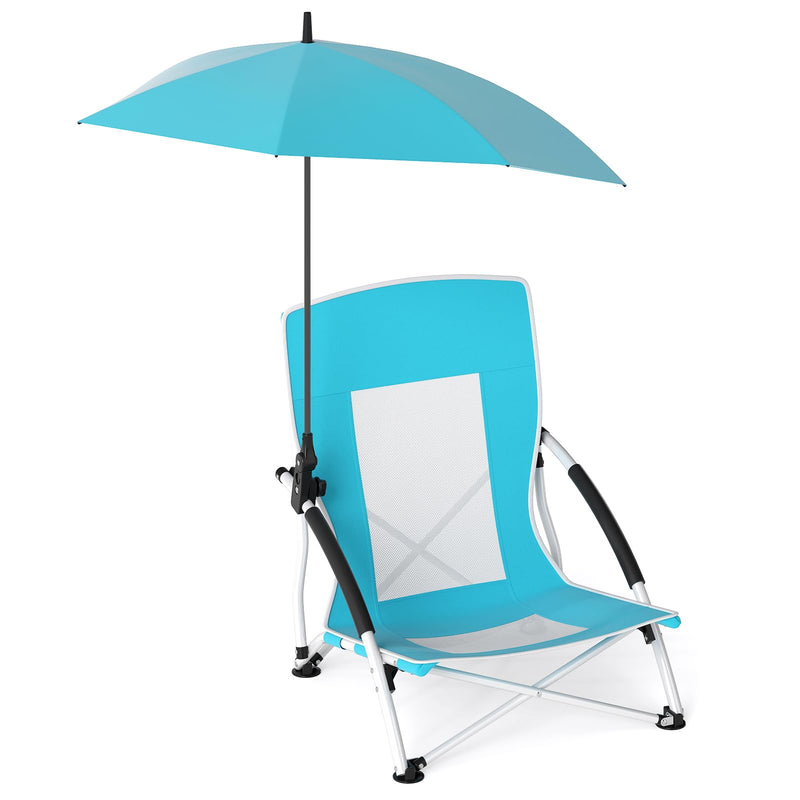 Load image into Gallery viewer, Goplus 330lbs Folding Backpack Chairs for Adults with Adjustable Parasol for Lawn Camping