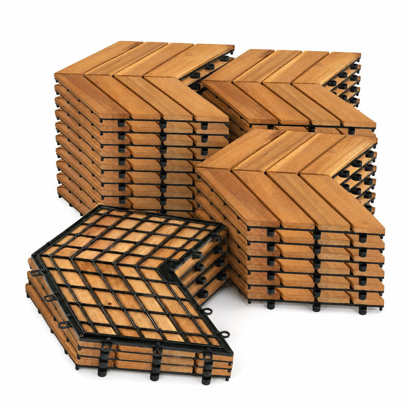 Load image into Gallery viewer, Goplus 30-Pack Acacia Wood Interlocking Deck Tiles (Chevron) | Floor Tiles for Patio, 30 sq. ft