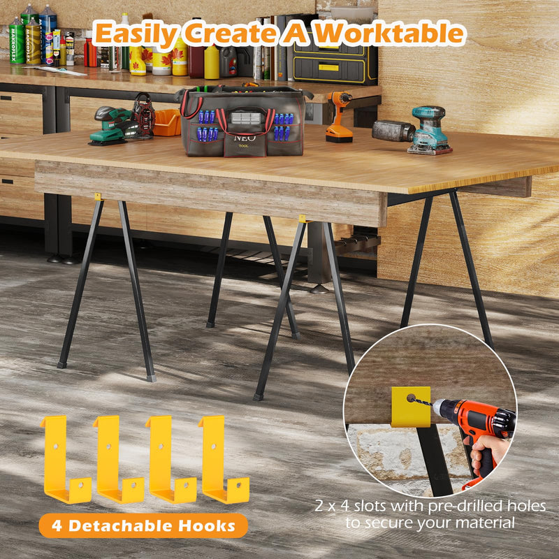 Load image into Gallery viewer, Goplus Saw Horses 2-Pack Folding, 2200 LBS Heavy-Duty Metal Saw Horses w/ 2 x 4 Brackets