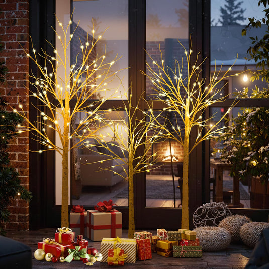 Goplus 4/5/6 FT Pre-Lit Artificial Christmas Trees with 216 Warm White LEDs ( Set of 3 )