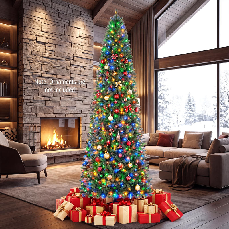 Load image into Gallery viewer, Goplus 9ft Pre-Lit Pencil Christmas Tree with 550 Lights and 9 Light-Modes