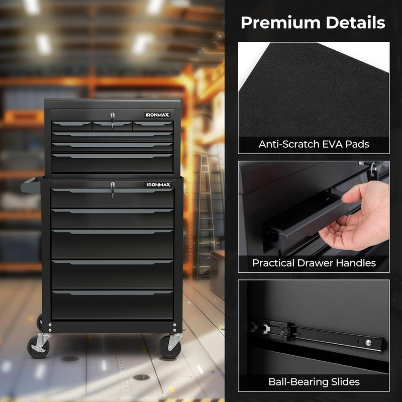 Load image into Gallery viewer, Goplus Rolling Steel Tool Chest, 11-Drawer Heavy-Duty Tool Storage Cabinet with Hanging Holes, Central Keyed Locking System