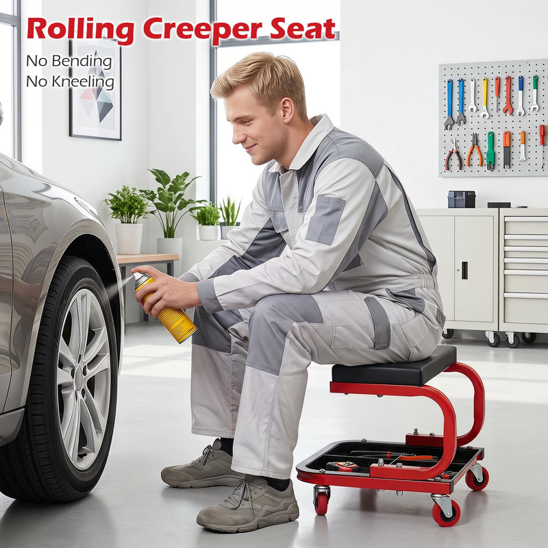 Load image into Gallery viewer, Goplus Mechanic Rolling Stool w/Tool Trays and Magnetic Drawer | 330 LBS Capacity