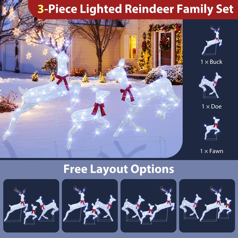 Load image into Gallery viewer, Goplus 3-Piece Large Lighted Christmas Reindeer Family, Light up Xmas Decorations w/255 LED Lights & Scarves