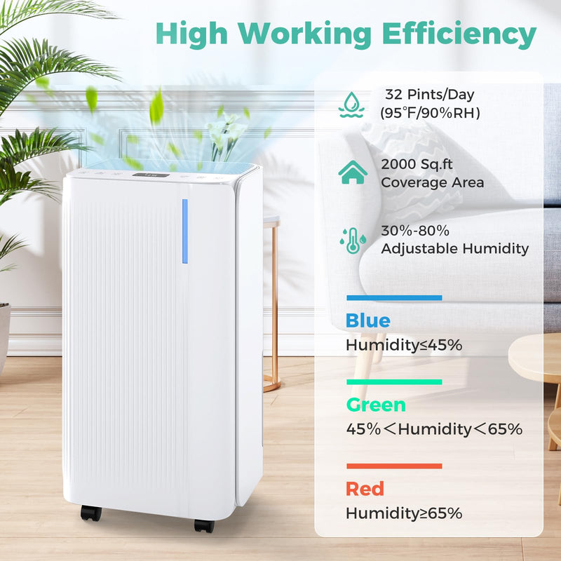 Load image into Gallery viewer, 32 Pints Dehumidifier for Home & Basement, 2000 Sq.ft Portable Dehumidifier with Drain Hose