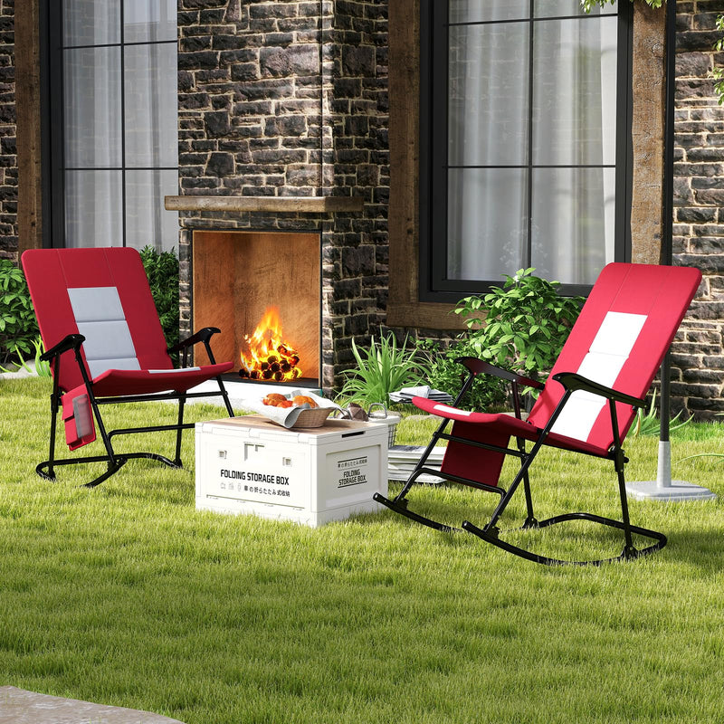 Load image into Gallery viewer, Goplus Oversized Folding Rocking Chair, Padded Patio Lounge Rocker w/Metal Frame, Armrests, Side Pocket
